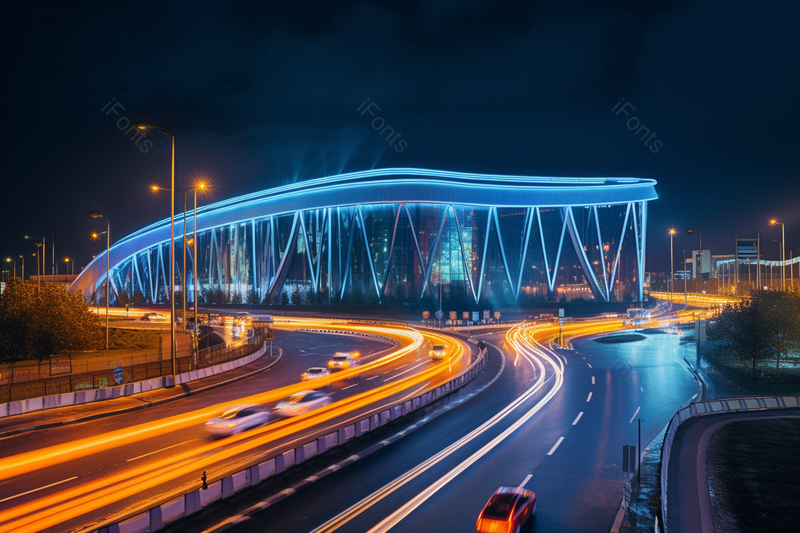 灯光城市车流道路夜景楼房延迟拍摄照片摄影作品,高清,摄影图,摄影图片,图片大全,摄影图免费下载